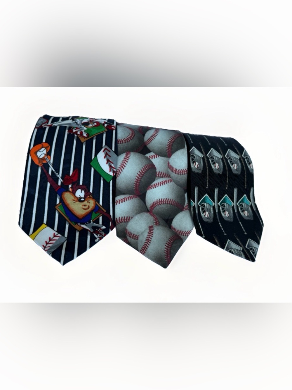 Vtg 90s Baseball Novelty Necktie Lot Of 3 Coach Sports Memorabilia Retro Quirky